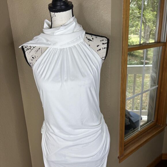 Zara Dress Womens Extra Large White Halter Neck Maxi Drape Ruched Open Back - Picture 1 of 16